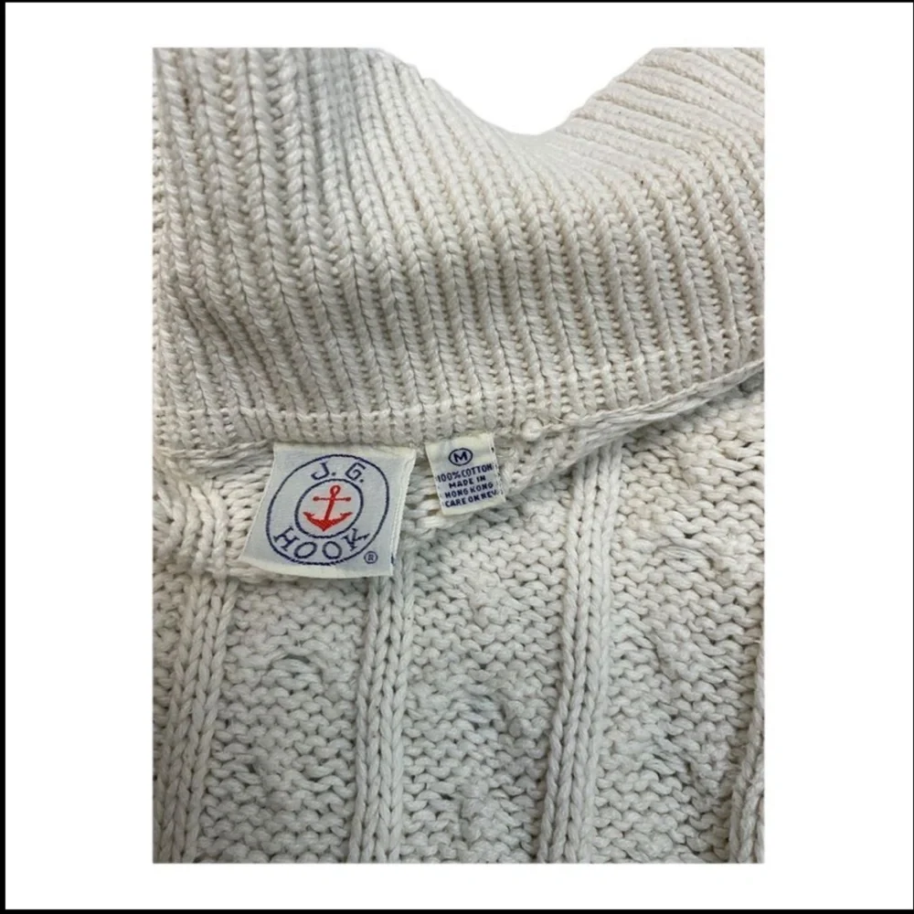 J.G. Hook Women’s Vintage Beige 100% Cotton Cable-Knit Cardigan Sweater Size M. - Picture 6 of 13